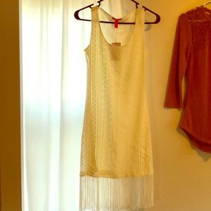 White lace dress with tassel bottom